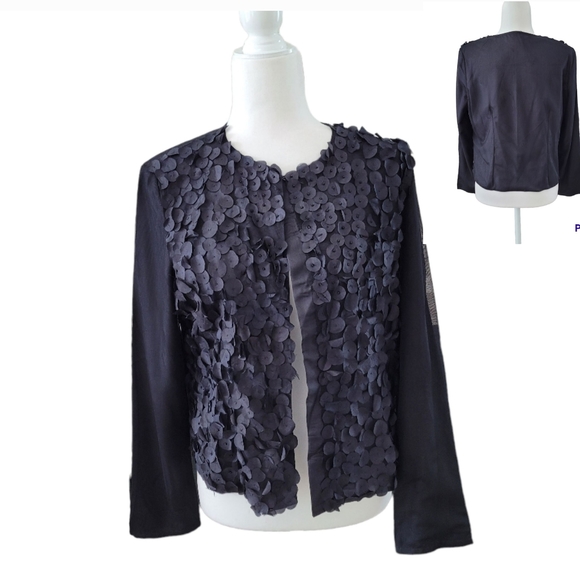 Women's Lightweight Bolero Jacket with Black Silky Rose Petals, siz S/M - Picture 3 of 10